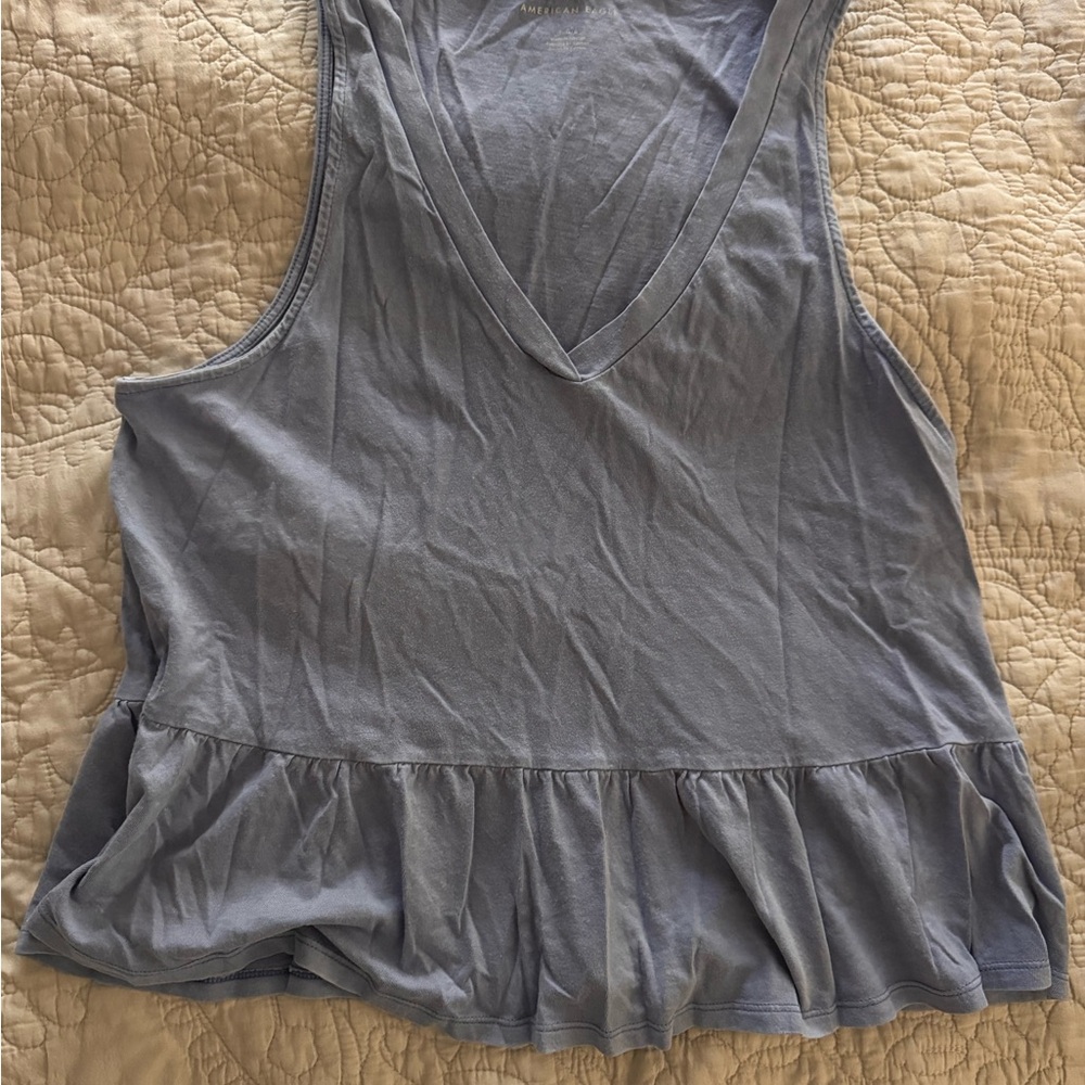 American Eagle Blue Peplum Tank Top Size L V-Neck Flowy